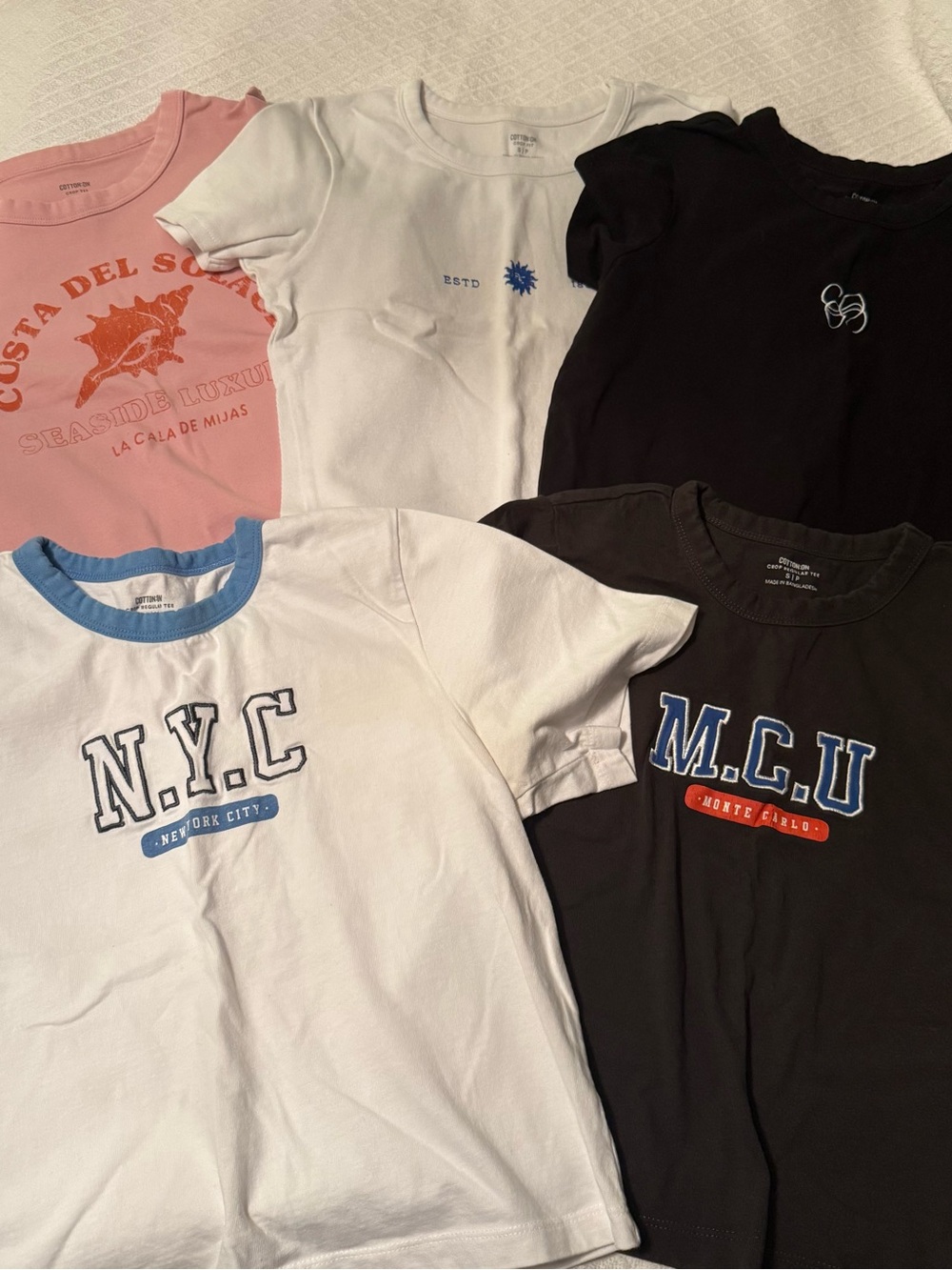 Graphic Tee Bundle of 5!  Mixed Colors (White, Black, Pink, Blue)